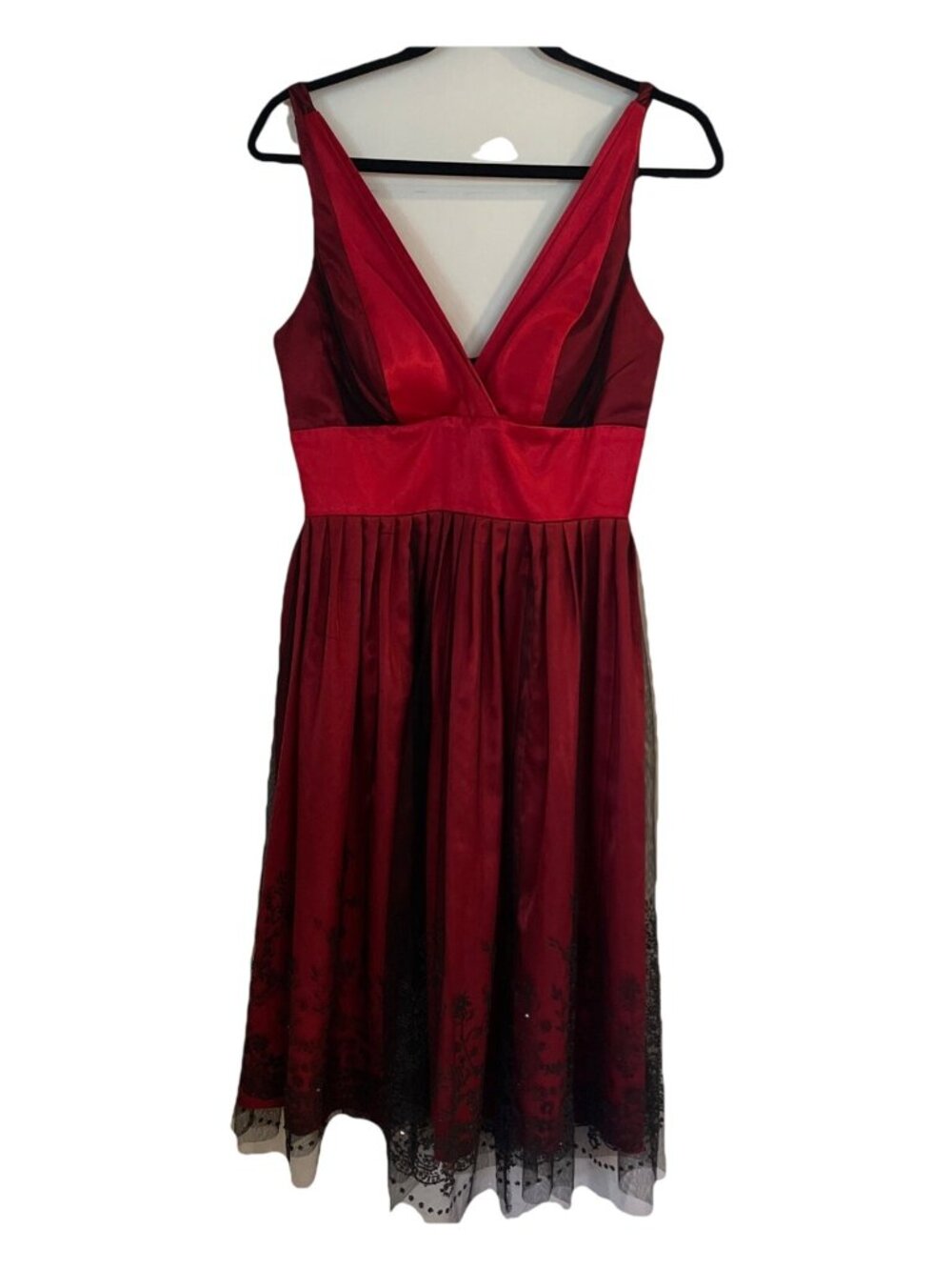 Y2K DressBarn Red Babydoll Mesh Layered Beaded Tulle Whimsigoth Formal Dress Sz8